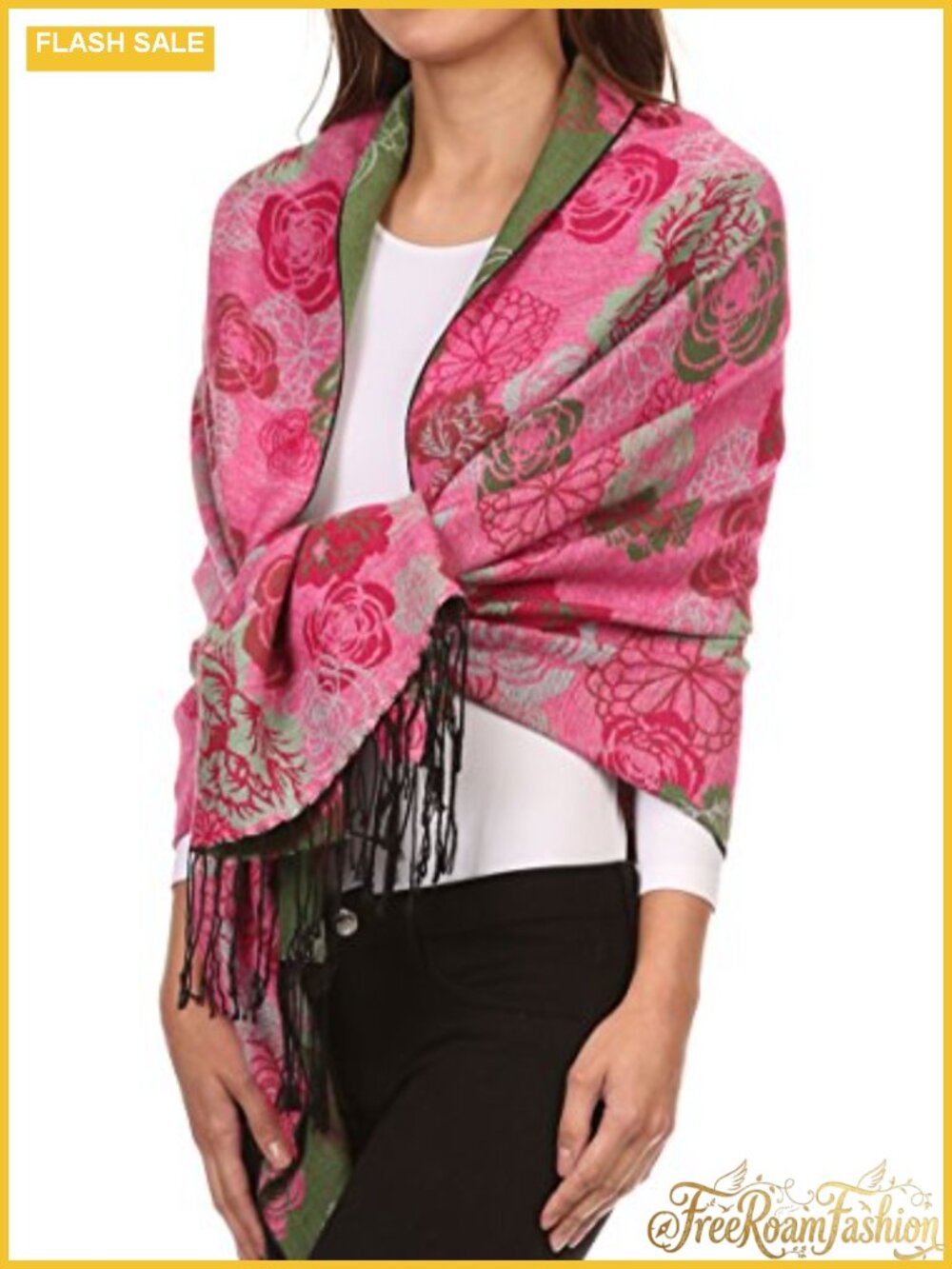 Sakkas Double Layer Floral Pashmina Shawl Wrap Stole with Fringe